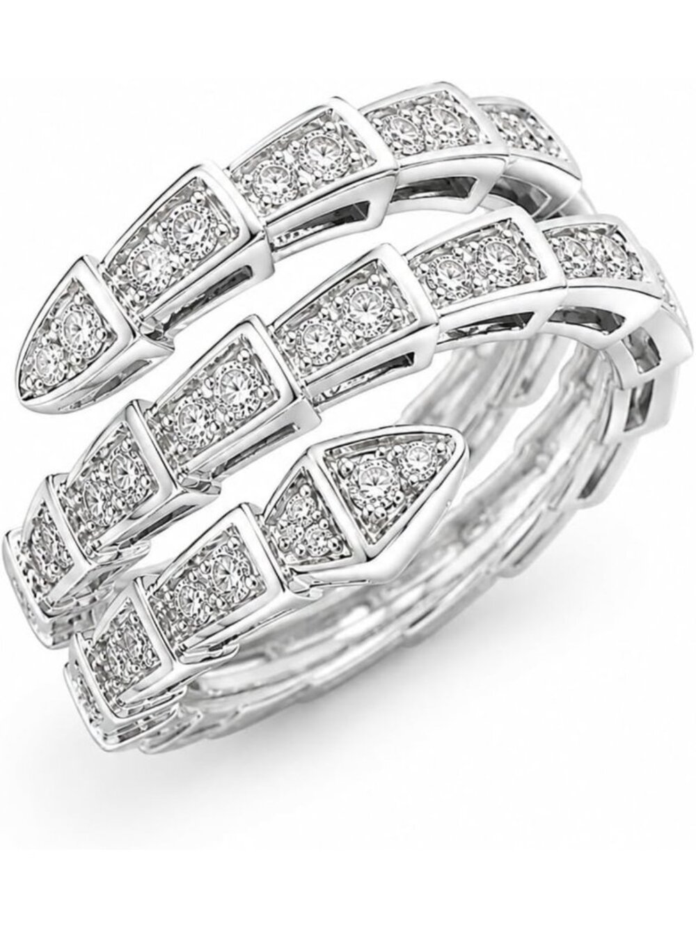 Sterling Silver Spiral Snake Ring with Cubic Zirconia - Unique Women's Jewelry